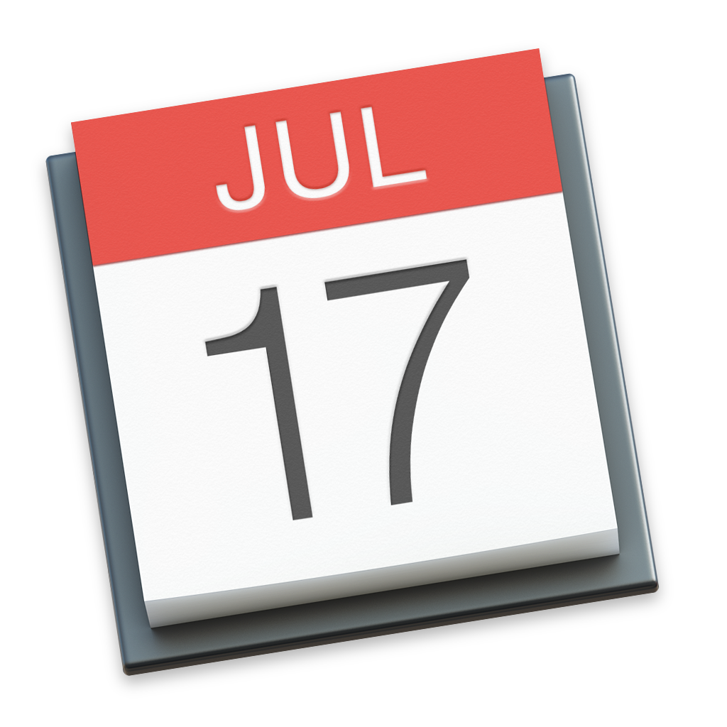 Apple Calendar logo, showing a square white calendar page a red header that reads JUL 17