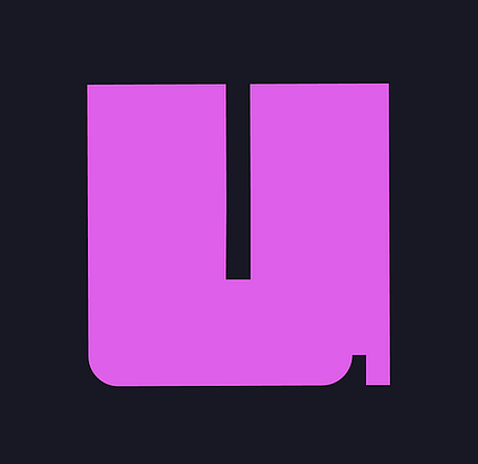 uv logo: bright pink blocky 'u' on a dark purple background