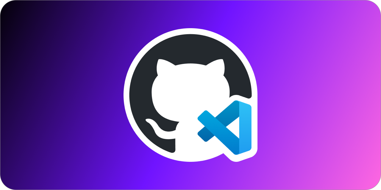 Logo for GitHub with logo of Visual Studio Code on a purple ombre background