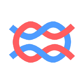 Langfuse logo: a knot with blue and red string